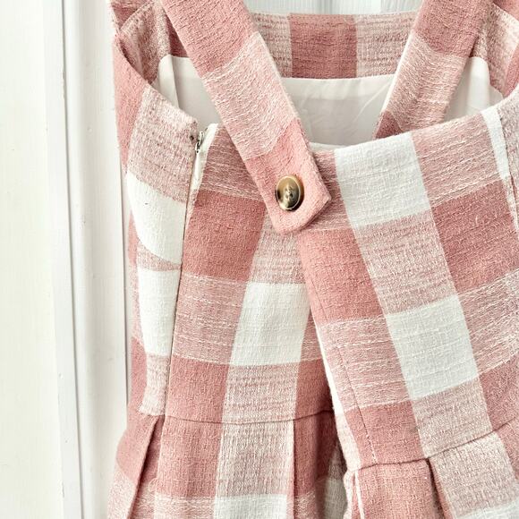 Gal Meets Glam Polly Pink White Gingham Checkered A Line Sun Dress 2 Girly Femme - Picture 5 of 10